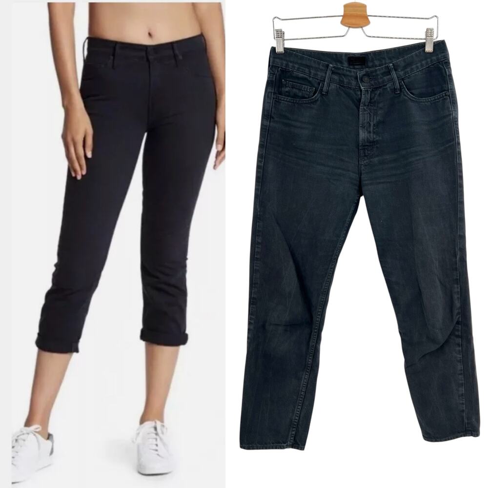 Mother The Dropout Jeans Ankle Crop Straight Boyfriend‎ Black Wash Denim Size 27